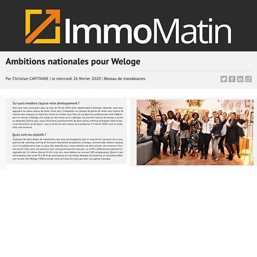 Immo matin : ambitions nationale pour Weloge